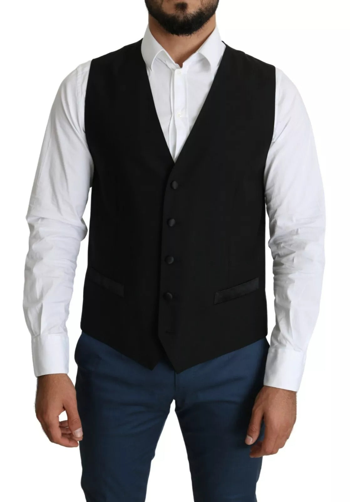 Dolce &amp; Gabbana Schwarze Herren-Weste aus Wolle