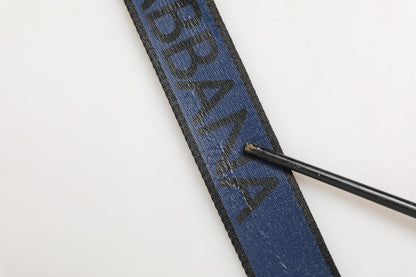 Dolce &amp; Gabbana Gürtel mit schwarzer und blauer DG-Logo-Schnalle aus silbernem Metall
