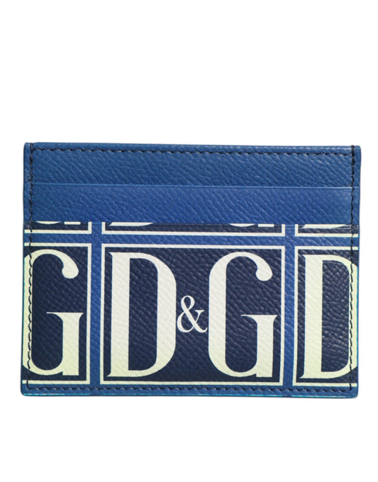 Dolce &amp; Gabbana – Kartenetui aus blauem Kalbsleder mit DG-Logo-Print und Monogramm