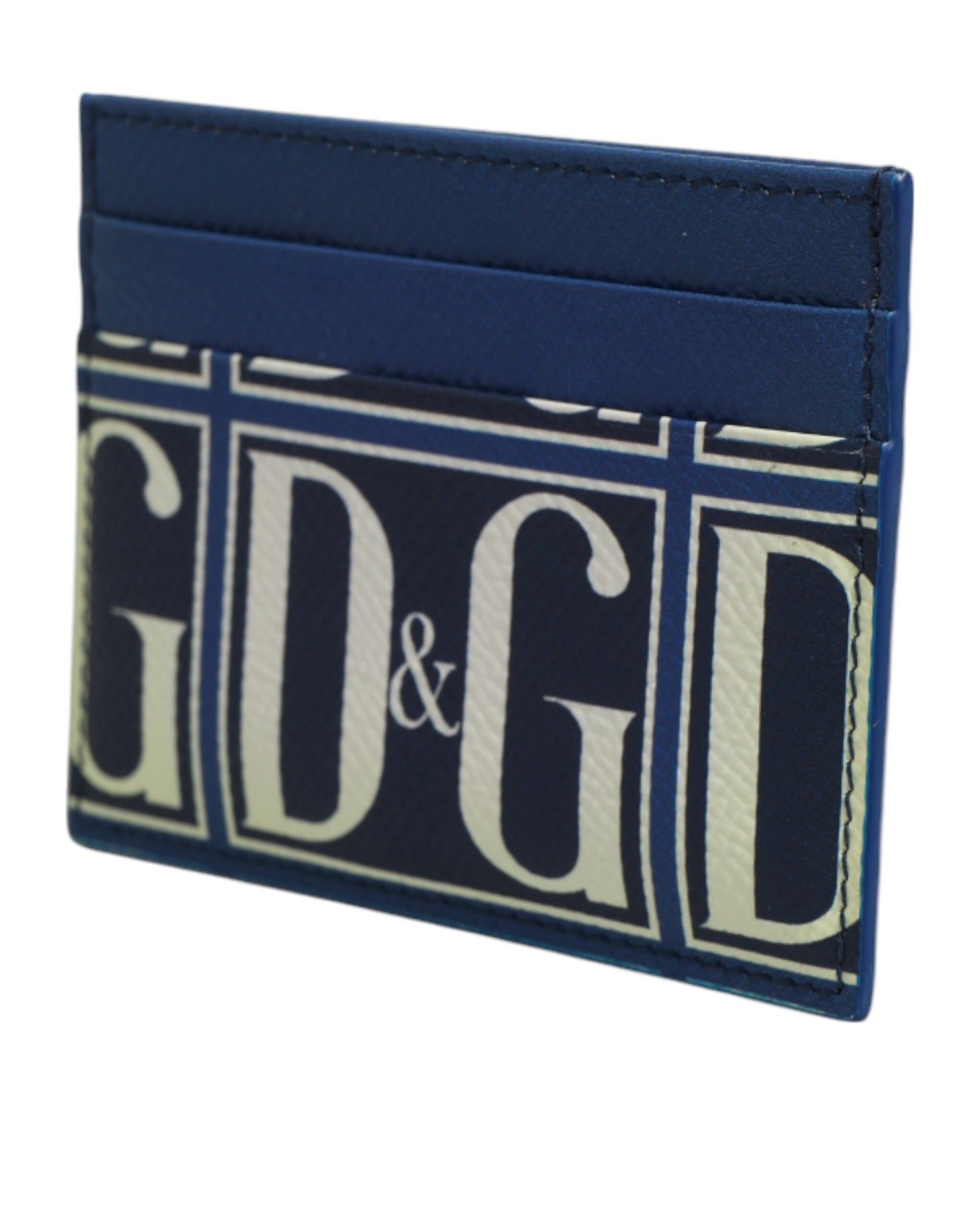 Dolce &amp; Gabbana – Kartenetui aus blauem Kalbsleder mit DG-Logo-Print und Monogramm