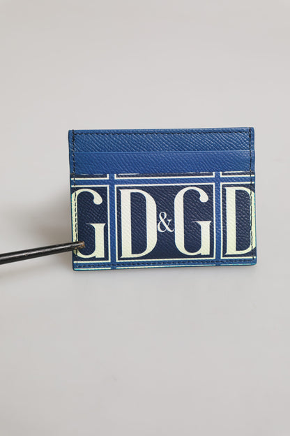 Dolce &amp; Gabbana – Kartenetui aus blauem Kalbsleder mit DG-Logo-Print und Monogramm