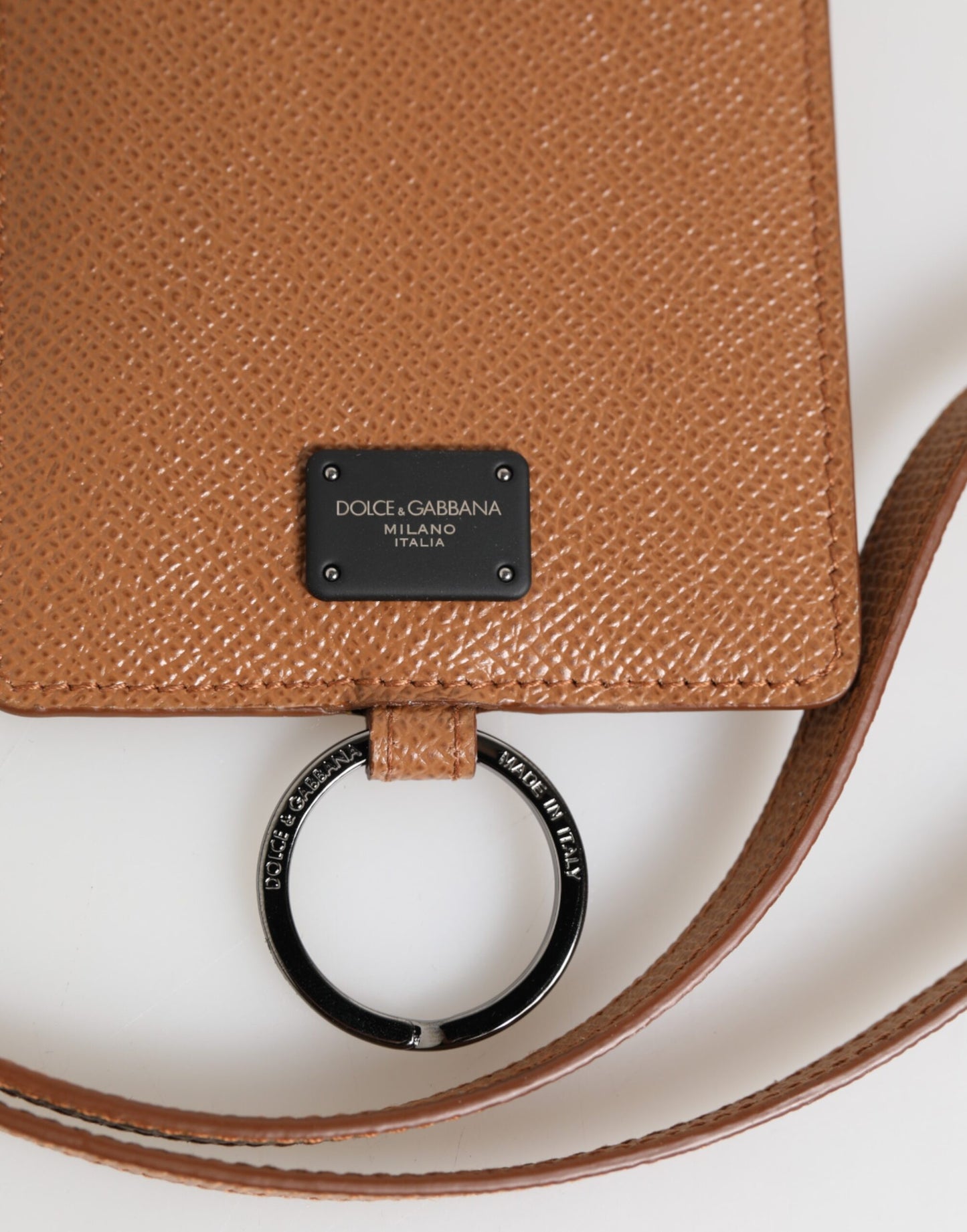 Dolce &amp; Gabbana Dunkelbraunes Leder Lanyard Logo Kartenetui Herren Geldbörse