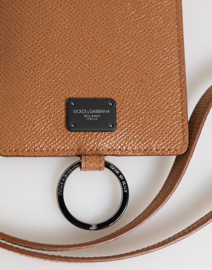 Dolce &amp; Gabbana Dunkelbraunes Leder Lanyard Logo Kartenetui Herren Geldbörse