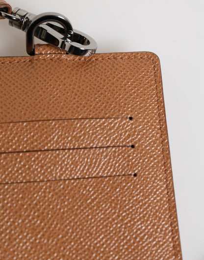 Dolce &amp; Gabbana Dunkelbraunes Leder Lanyard Logo Kartenetui Herren Geldbörse