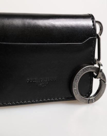 Dolce &amp; Gabbana Geldbörse – Schwarzes Leder mit Logoprägung, Schlüsselanhänger, Kartenetui