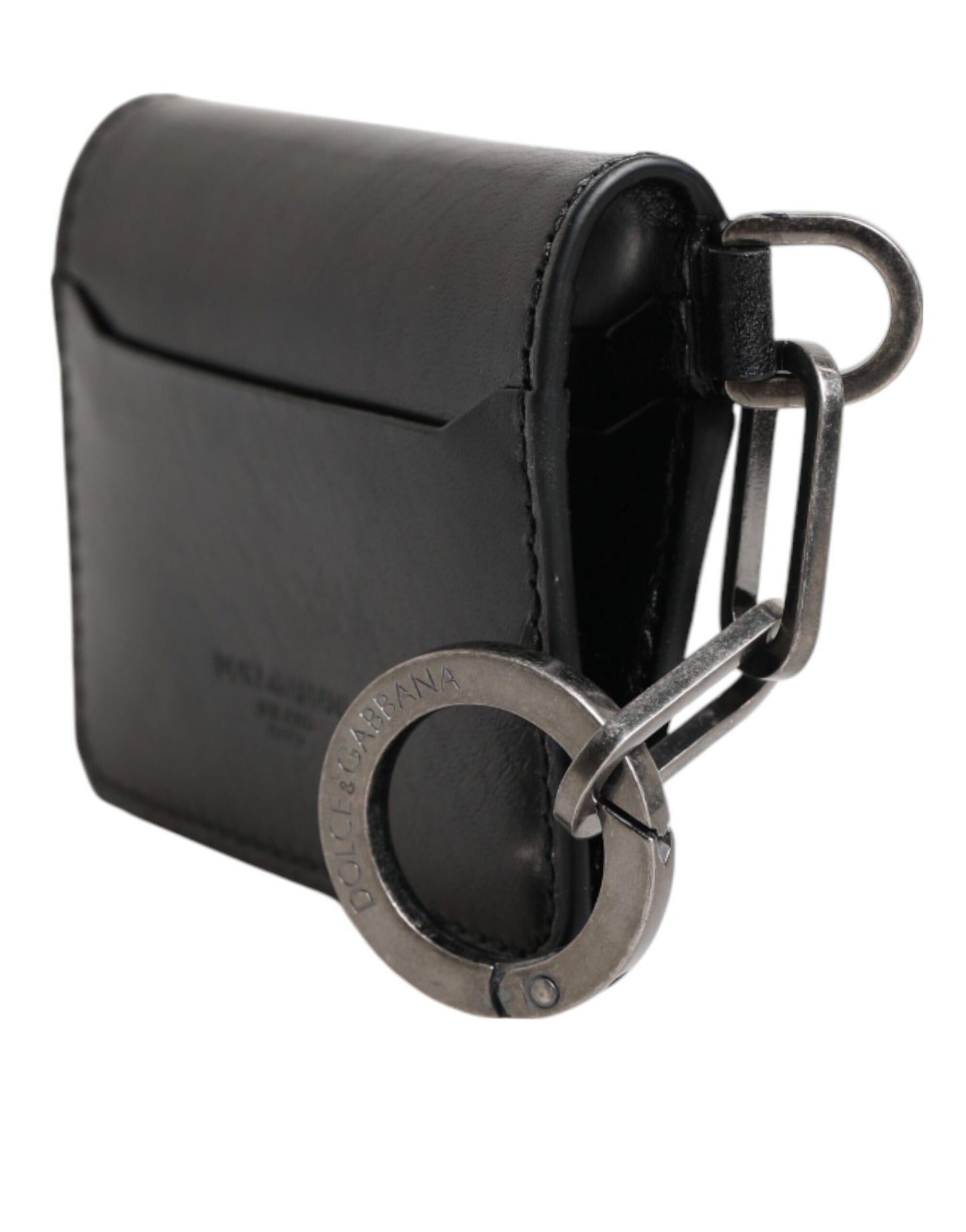 Dolce &amp; Gabbana Geldbörse – Schwarzes Leder mit Logoprägung, Schlüsselanhänger, Kartenetui