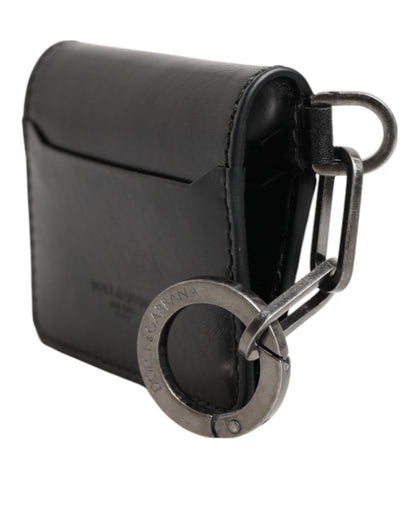 Dolce &amp; Gabbana Geldbörse – Schwarzes Leder mit Logoprägung, Schlüsselanhänger, Kartenetui