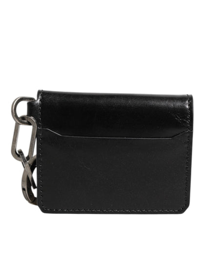 Dolce &amp; Gabbana Geldbörse – Schwarzes Leder mit Logoprägung, Schlüsselanhänger, Kartenetui