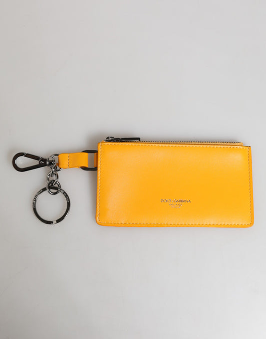 Dolce &amp; Gabbana Gelb-Orange Leder Kreditkarten-Schlüsseletui zum Anklipsen