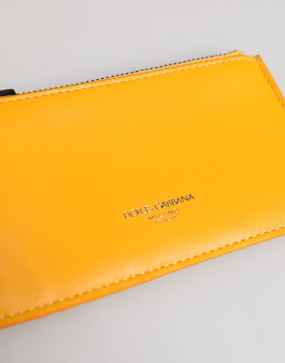Dolce &amp; Gabbana Gelb-Orange Leder Kreditkarten-Schlüsseletui zum Anklipsen