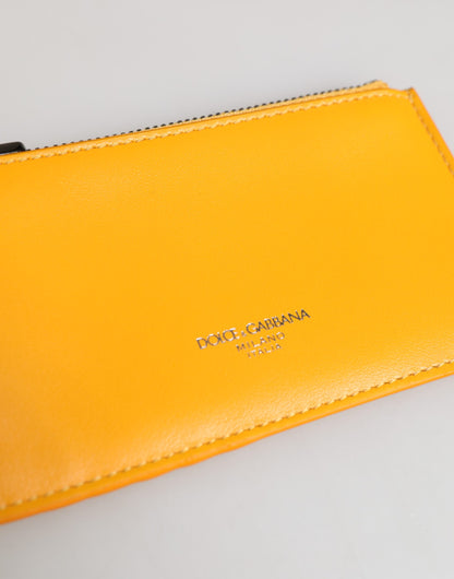 Dolce &amp; Gabbana Gelb-Orange Leder Kreditkarten-Schlüsseletui zum Anklipsen