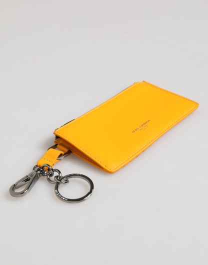 Dolce &amp; Gabbana Gelb-Orange Leder Kreditkarten-Schlüsseletui zum Anklipsen