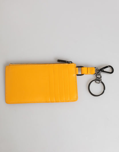 Dolce &amp; Gabbana Gelb-Orange Leder Kreditkarten-Schlüsseletui zum Anklipsen
