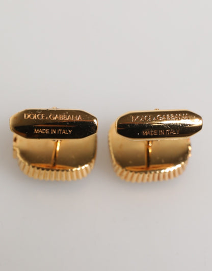 Dolce &amp; Gabbana Gold Malachit Grün Stein Quadrat Herren Accessoire Manschettenknopf
