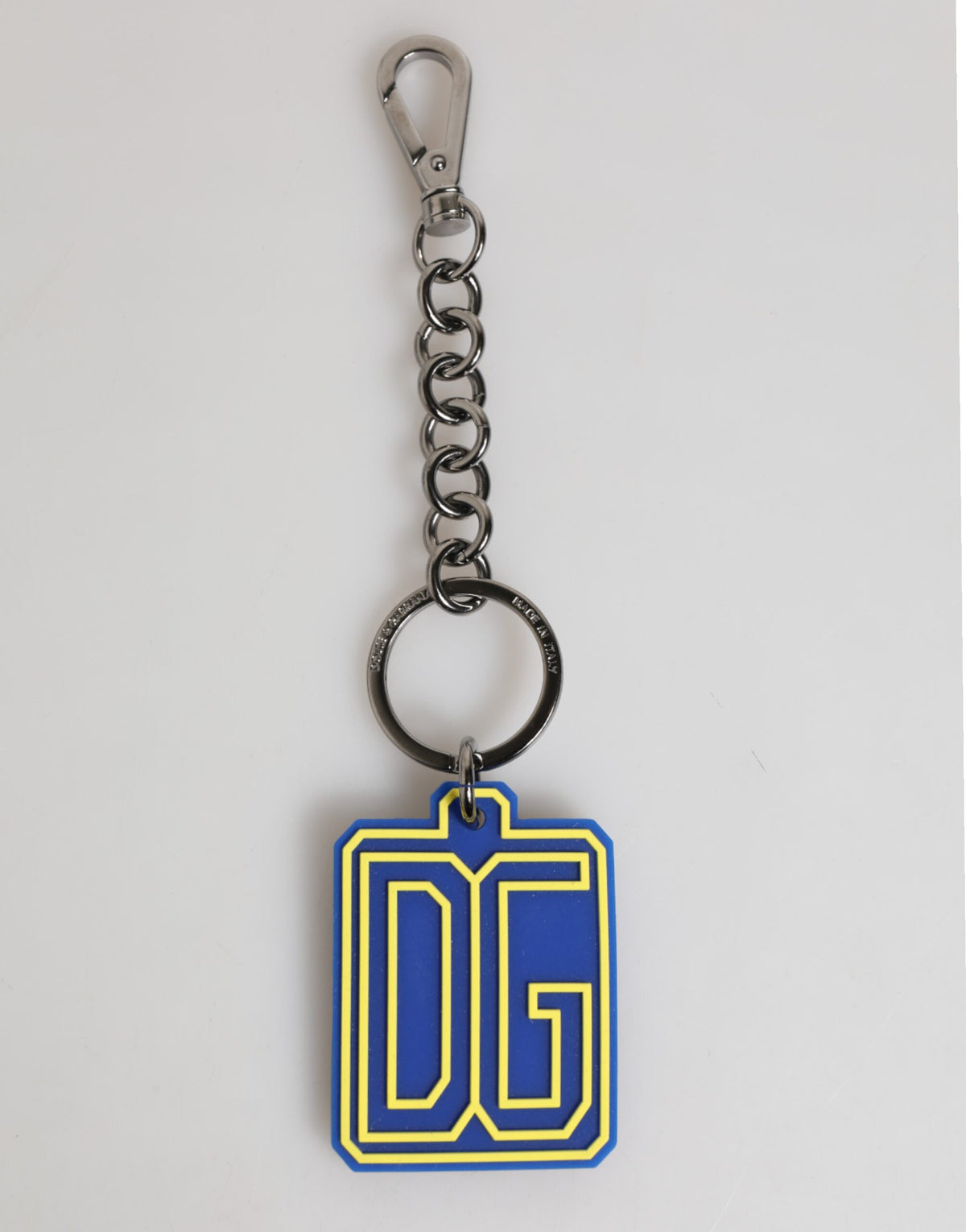 Dolce &amp; Gabbana Blau Gelb DG Gummi Logo Silber Männer Schlüsselanhänger Schlüsselanhänger