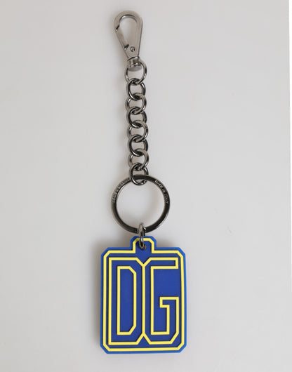 Dolce &amp; Gabbana Blau Gelb DG Gummi Logo Silber Männer Schlüsselanhänger Schlüsselanhänger