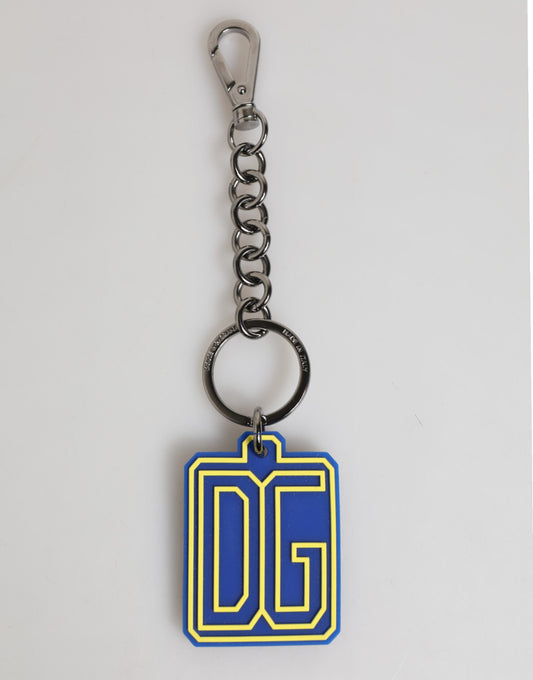 Dolce &amp; Gabbana Blau Gelb DG Gummi Logo Silber Männer Schlüsselanhänger Schlüsselanhänger