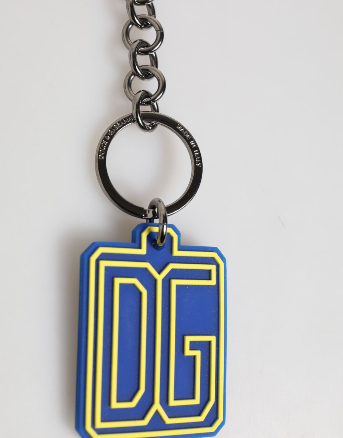 Dolce &amp; Gabbana Blau Gelb DG Gummi Logo Silber Männer Schlüsselanhänger Schlüsselanhänger