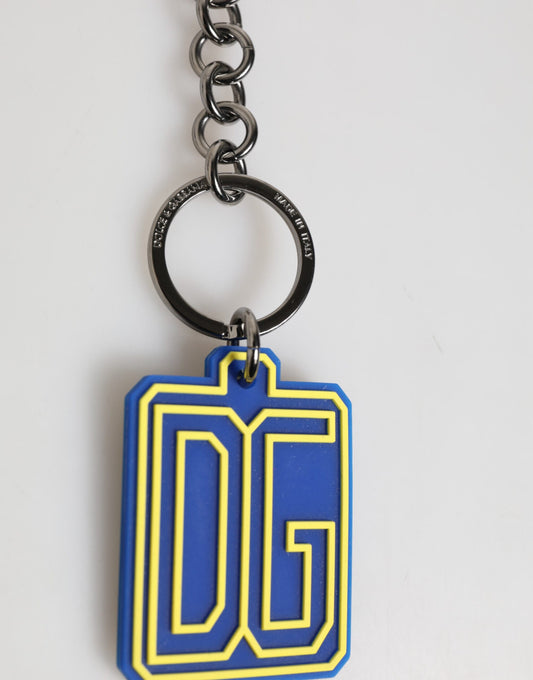 Dolce &amp; Gabbana Blau Gelb DG Gummi Logo Silber Männer Schlüsselanhänger Schlüsselanhänger