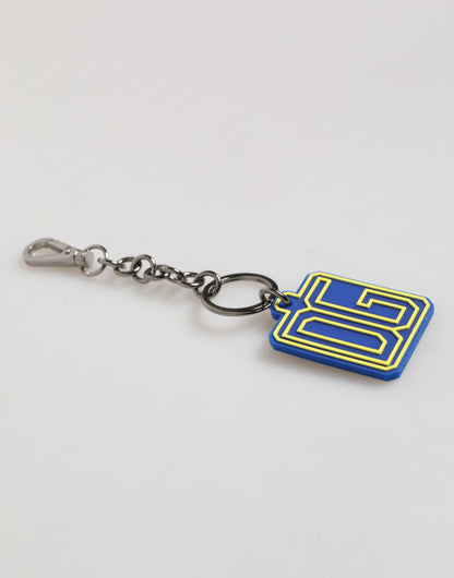 Dolce &amp; Gabbana Blau Gelb DG Gummi Logo Silber Männer Schlüsselanhänger Schlüsselanhänger
