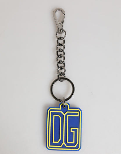 Dolce &amp; Gabbana Blau Gelb DG Gummi Logo Silber Männer Schlüsselanhänger Schlüsselanhänger