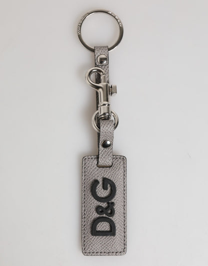 Dolce &amp; Gabbana Schlüsselanhänger aus grauem Leder mit Logo und Metallring für Herren