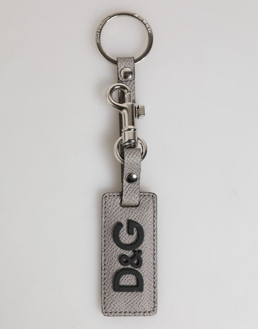 Dolce &amp; Gabbana Schlüsselanhänger aus grauem Leder mit Logo und Metallring für Herren