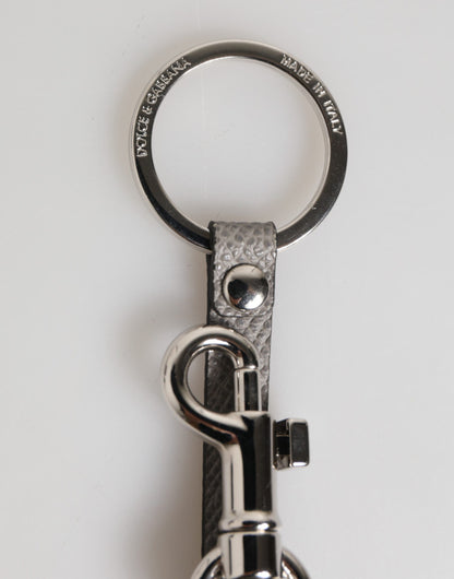 Dolce &amp; Gabbana Schlüsselanhänger aus grauem Leder mit Logo und Metallring für Herren