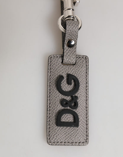 Dolce &amp; Gabbana Schlüsselanhänger aus grauem Leder mit Logo und Metallring für Herren