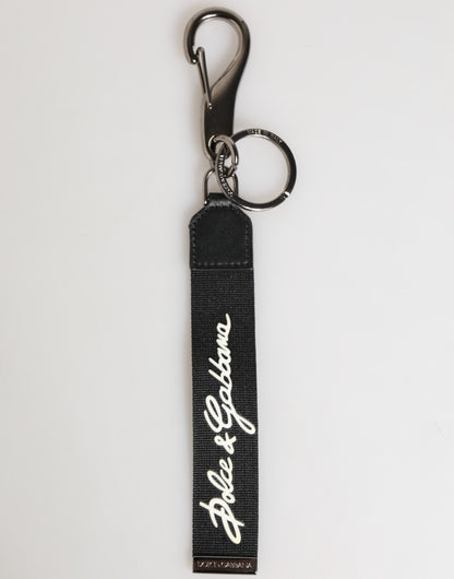 Dolce &amp; Gabbana Schwarz Weiß Polyester DG Logo Silber Männer Schlüsselanhänger Schlüsselanhänger