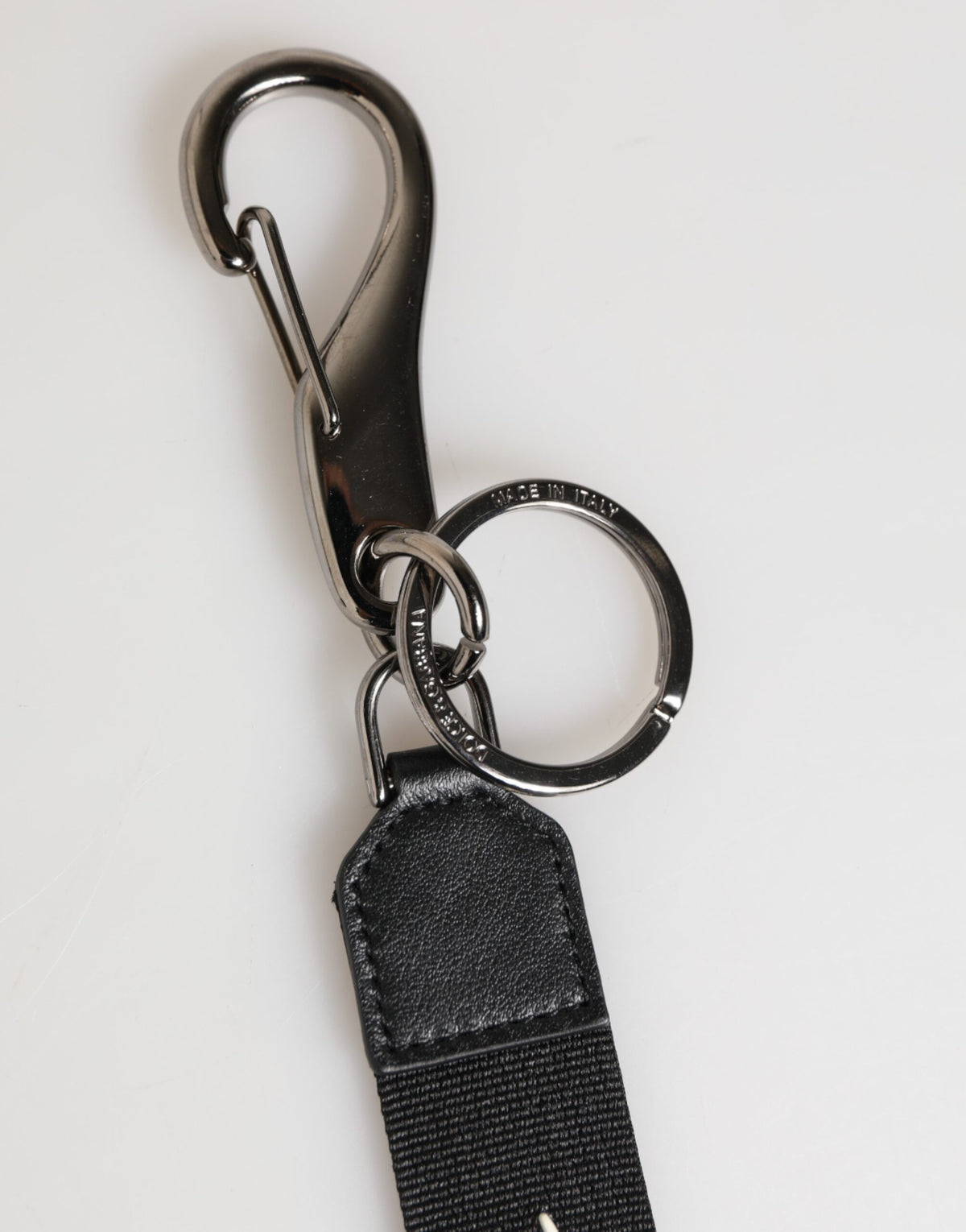 Dolce &amp; Gabbana Schwarz Weiß Polyester DG Logo Silber Männer Schlüsselanhänger Schlüsselanhänger