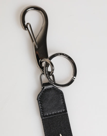 Dolce &amp; Gabbana Schwarz Weiß Polyester DG Logo Silber Männer Schlüsselanhänger Schlüsselanhänger