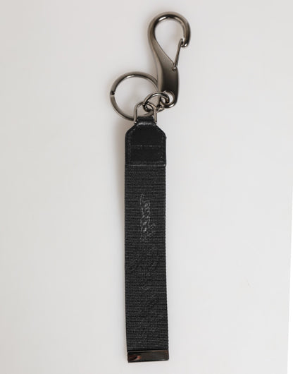 Dolce &amp; Gabbana Schwarz Weiß Polyester DG Logo Silber Männer Schlüsselanhänger Schlüsselanhänger