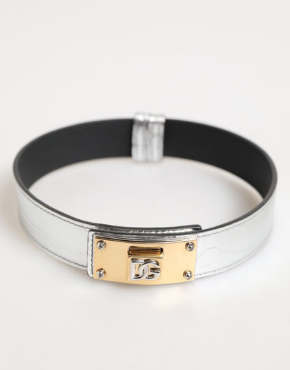 Dolce &amp; Gabbana Halsband aus strukturiertem Leder in Silber und Gold