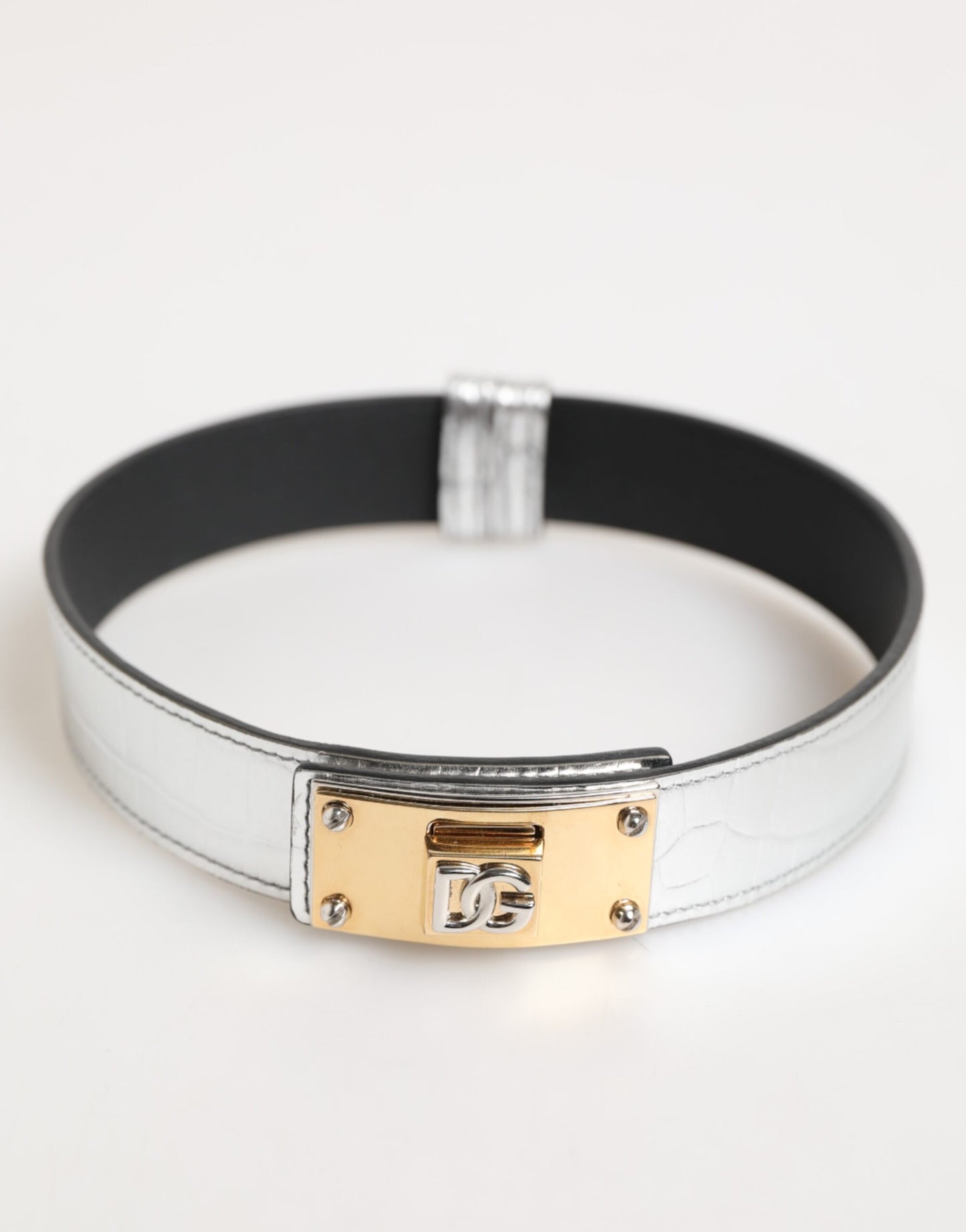 Dolce &amp; Gabbana Halsband aus strukturiertem Leder in Silber und Gold