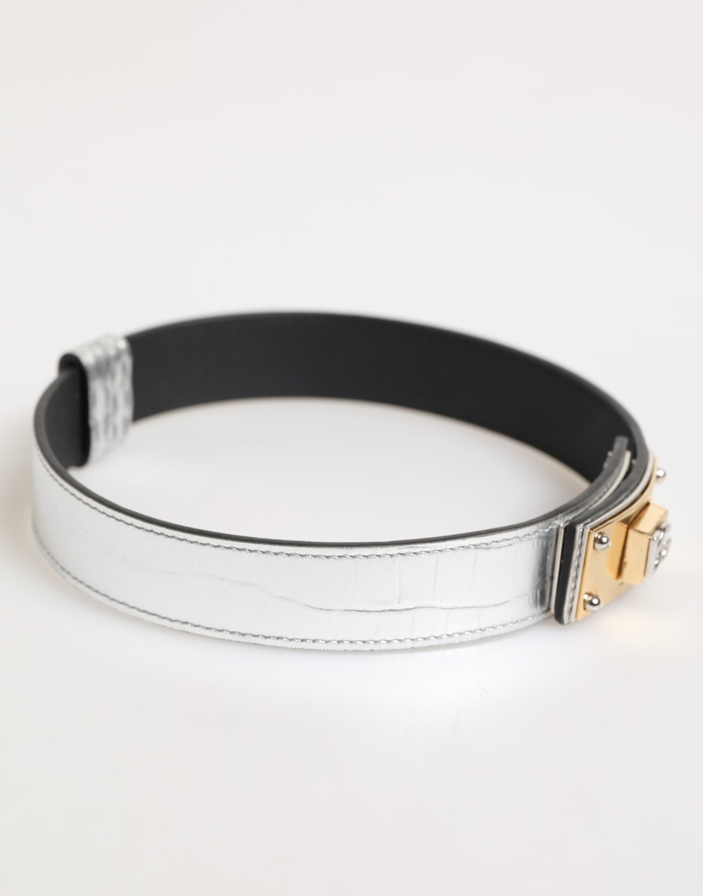 Dolce &amp; Gabbana Halsband aus strukturiertem Leder in Silber und Gold