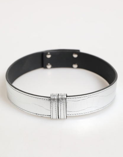 Dolce &amp; Gabbana Halsband aus strukturiertem Leder in Silber und Gold
