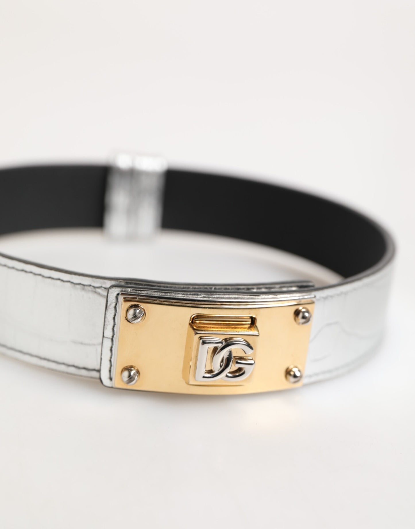 Dolce &amp; Gabbana Halsband aus strukturiertem Leder in Silber und Gold
