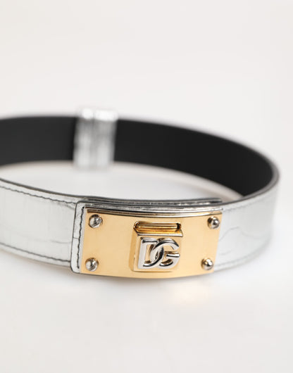 Dolce &amp; Gabbana Halsband aus strukturiertem Leder in Silber und Gold