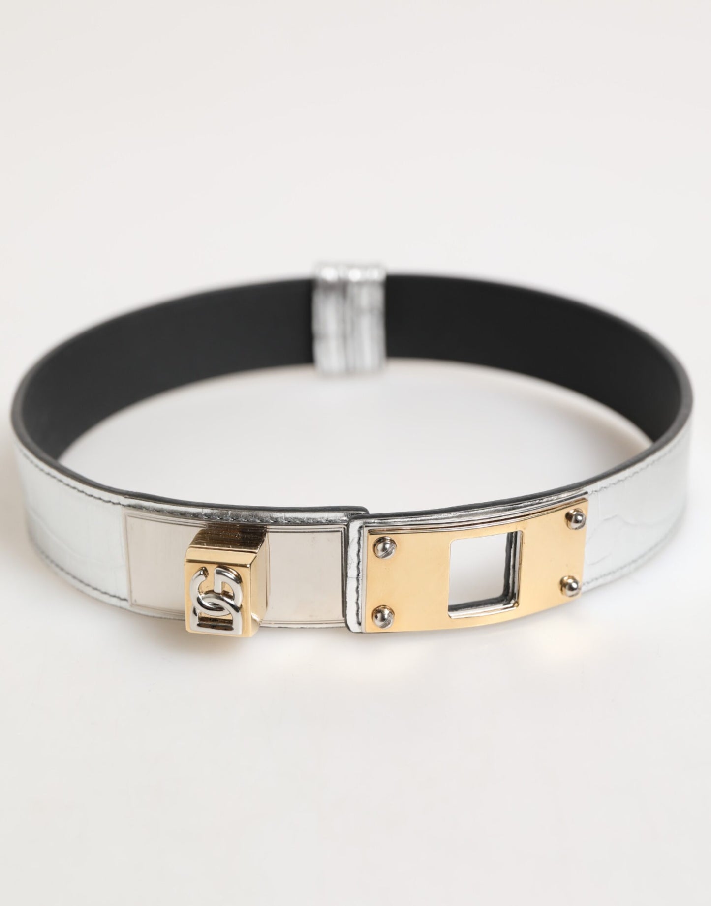 Dolce &amp; Gabbana Halsband aus strukturiertem Leder in Silber und Gold