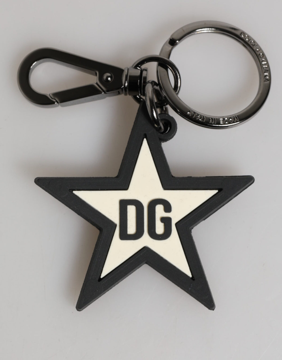 Dolce &amp; Gabbana Weiß Schwarz DG Logo Stern Gummi Herren Schlüsselanhänger