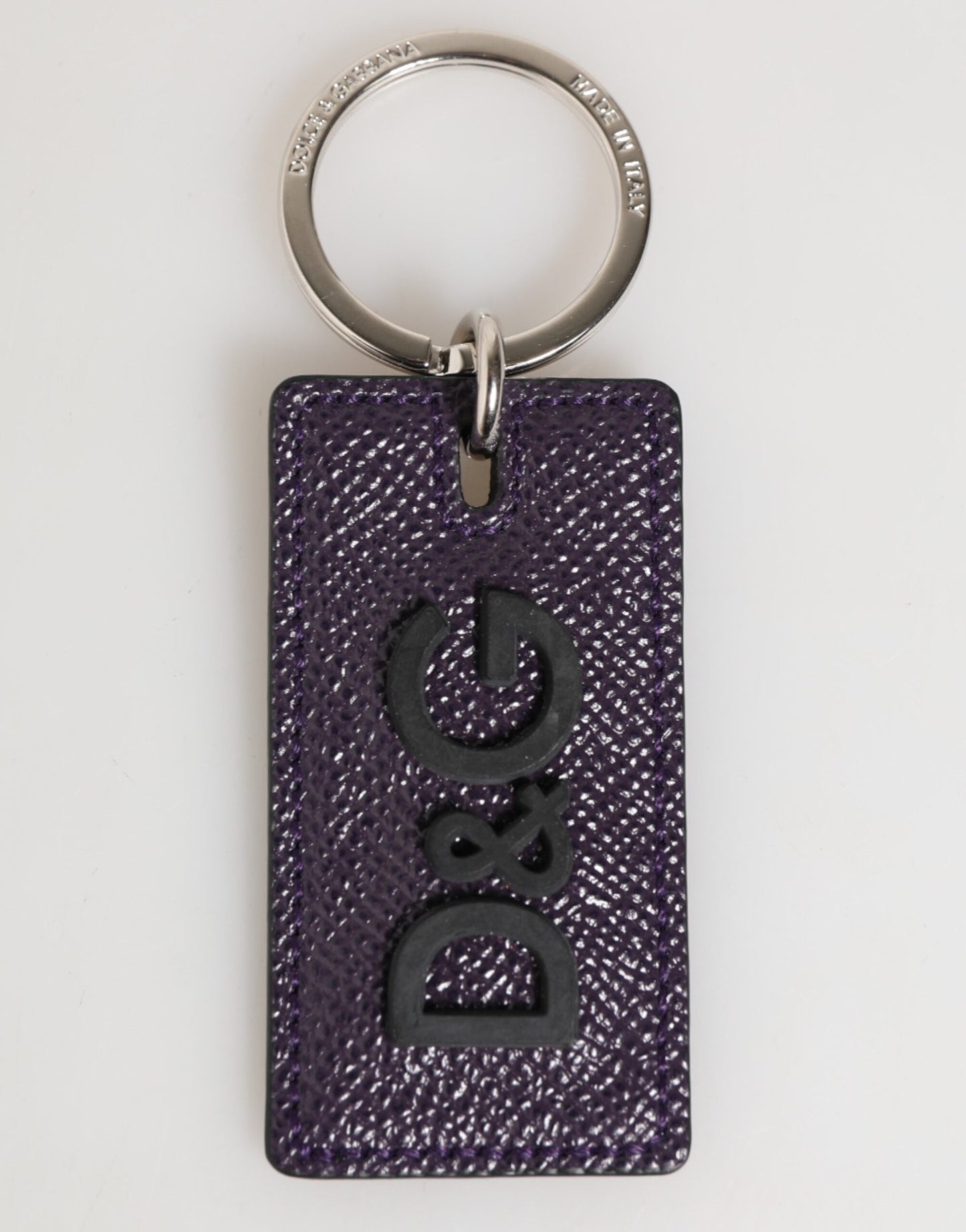 Dolce &amp; Gabbana Violett Leder Logo Metall Ring Männer Schlüsselanhänger Schlüsselanhänger
