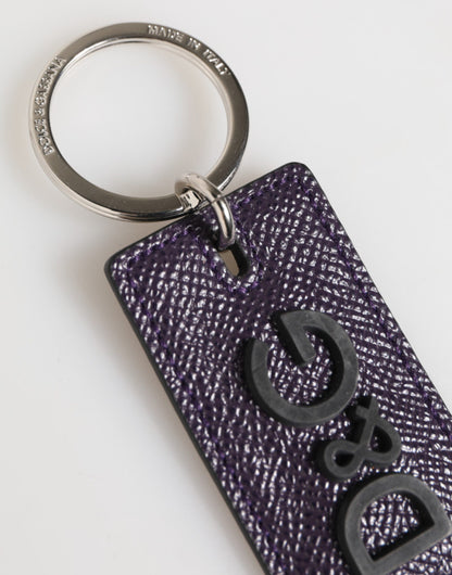 Dolce &amp; Gabbana Violett Leder Logo Metall Ring Männer Schlüsselanhänger Schlüsselanhänger