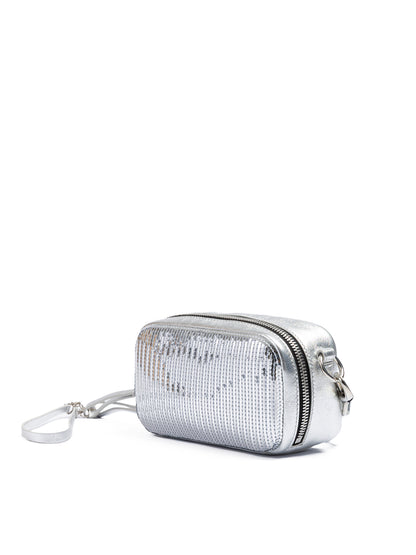 Dsquared² Silver Paillettes and Leather Clutch Bag