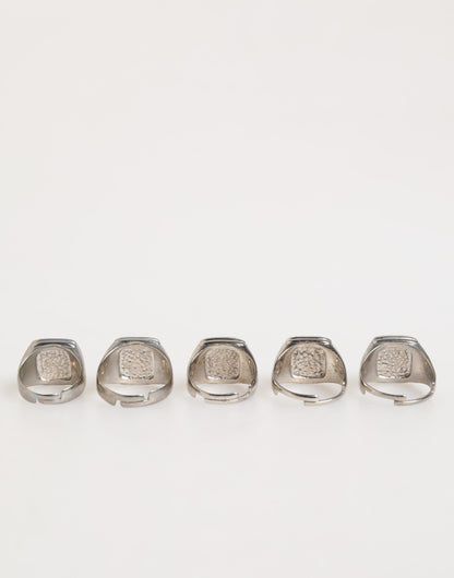 Dolce &amp; Gabbana – Silberfarbenes Messing-Schriftzug-Set, 5-teilig, verstellbarer Ring
