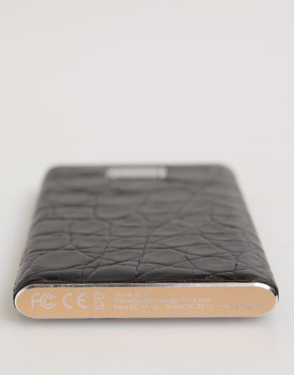 Dolce &amp; Gabbana – Schwarzes Leder mit geprägter Haut, 3000 mAh, Powerbank, USB-Ladegerät