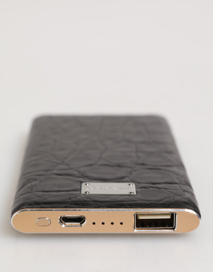Dolce &amp; Gabbana – Exotisches Powerbank-Ladegerät mit 3000 mAh und schwarzem Lederprägung, USB