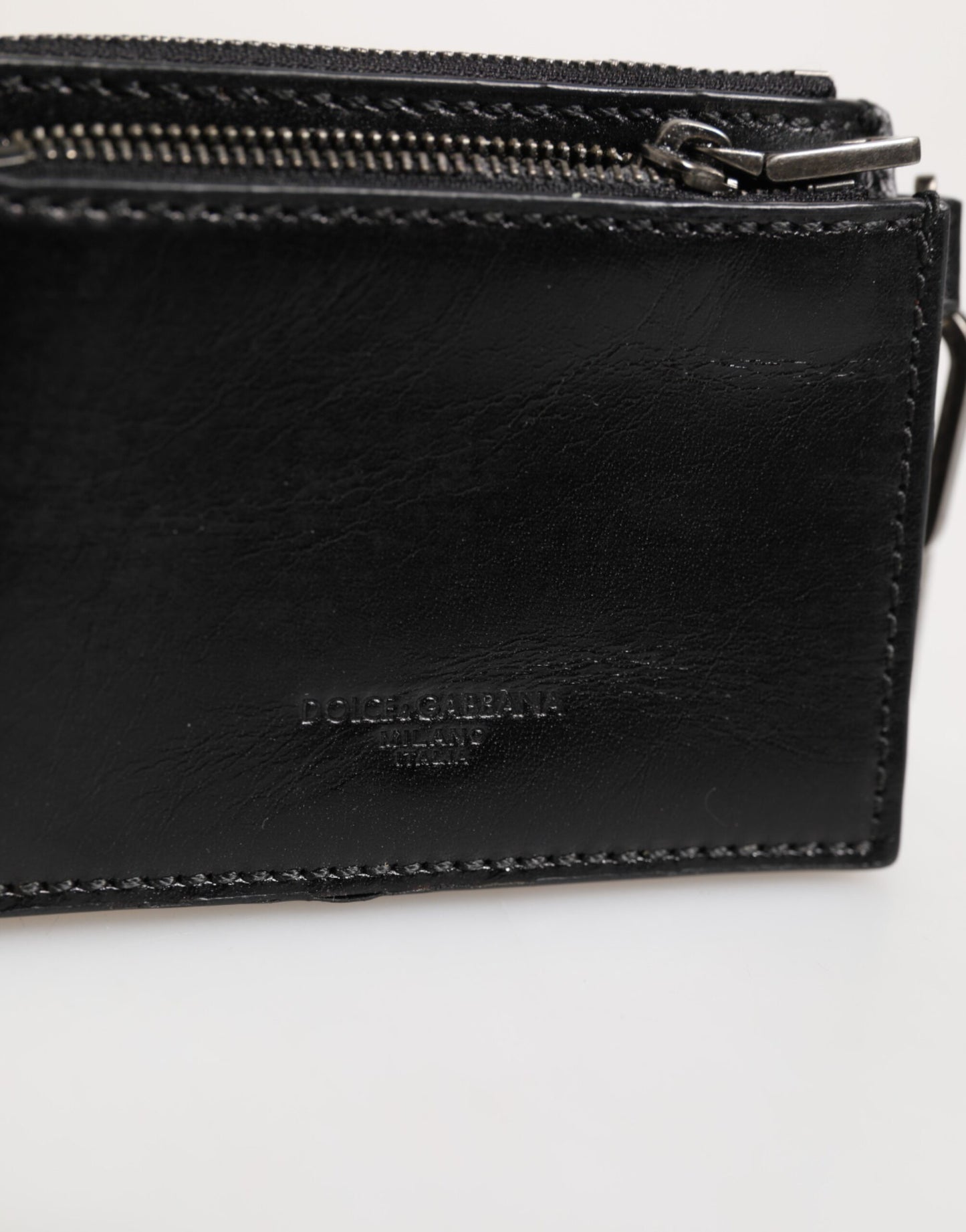 Dolce &amp; Gabbana – Schlüsselanhänger aus schwarzem Leder mit Reißverschluss und Logo