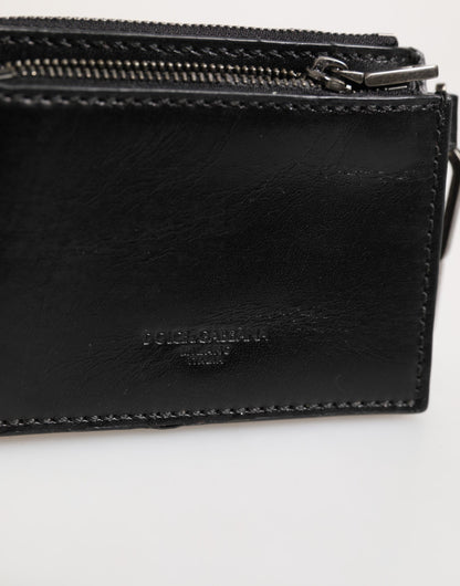 Dolce &amp; Gabbana – Schlüsselanhänger aus schwarzem Leder mit Reißverschluss und Logo