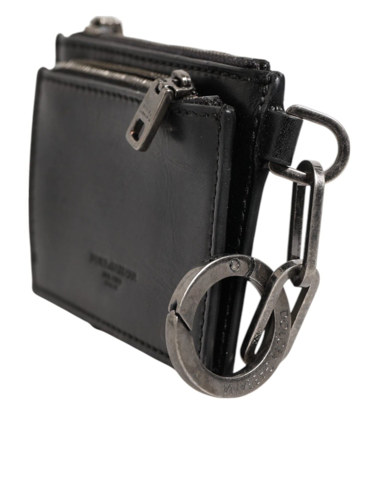 Dolce &amp; Gabbana – Schlüsselanhänger aus schwarzem Leder mit Reißverschluss und Logo